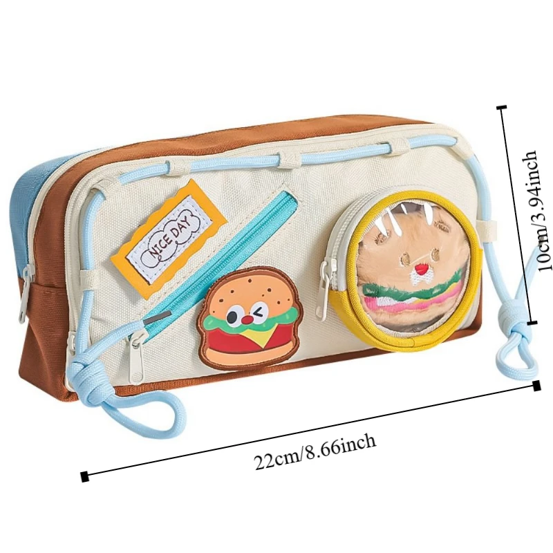 Large Capacity Hamburger Pencil Case Delicious Food Aesthetic School Cases Pouch Portable Multifunctional Bag Organizer Box