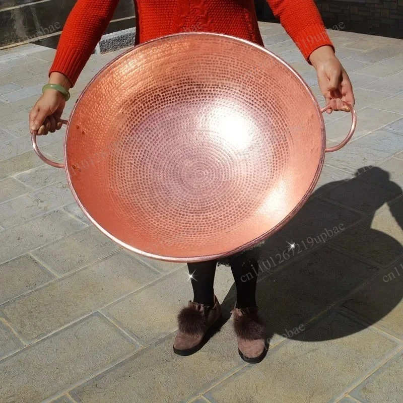 Pure Copper Frying Pan Handmade Thickened Bottom Purple Copper Double Handle Wok Cookware 24-45cm