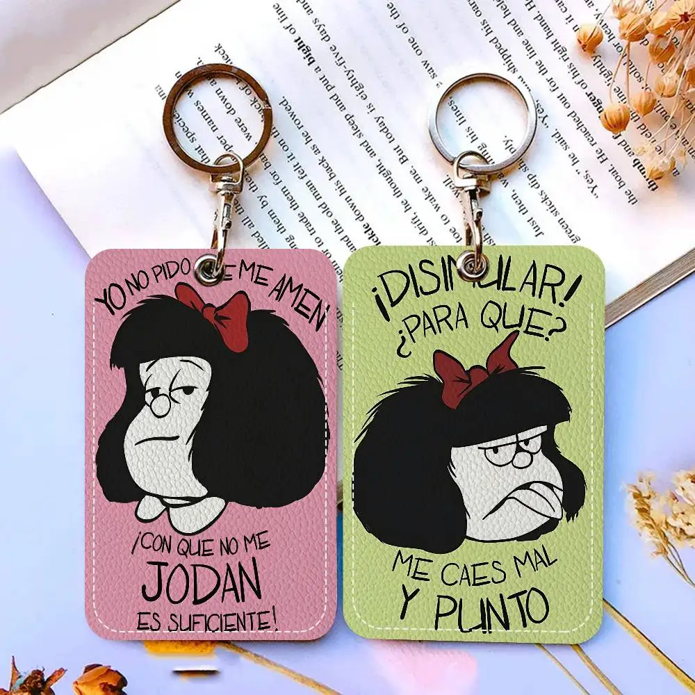 

Милый мультяшный кожаный чехол-картхолдер M-Mafalda прямоугольной формы для ID-карт и пропусков с брелоком-кольцом