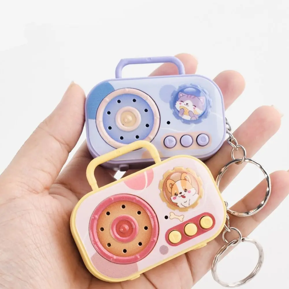 Mini Simulation Portable Retro Tape Recorder Music Playback Keychain Pendant Doll Machine Gift Cartoon Animal Radio Keychain Toy