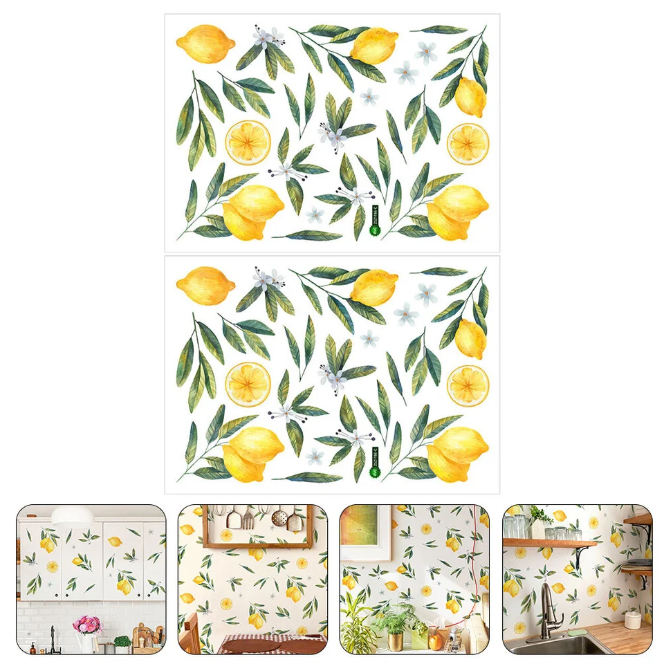 Two wall decals, suitable for a room, featuring lemon and fruit as simple decorative stickers for a children's room.