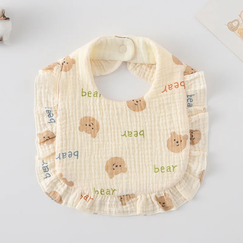 

New Cotton Gauze Baby Feeding Drool Bib Boys Girls Ruffle Print Infants Saliva Towel Soft Burp Cloth Newborn Toddler Kid Bibs