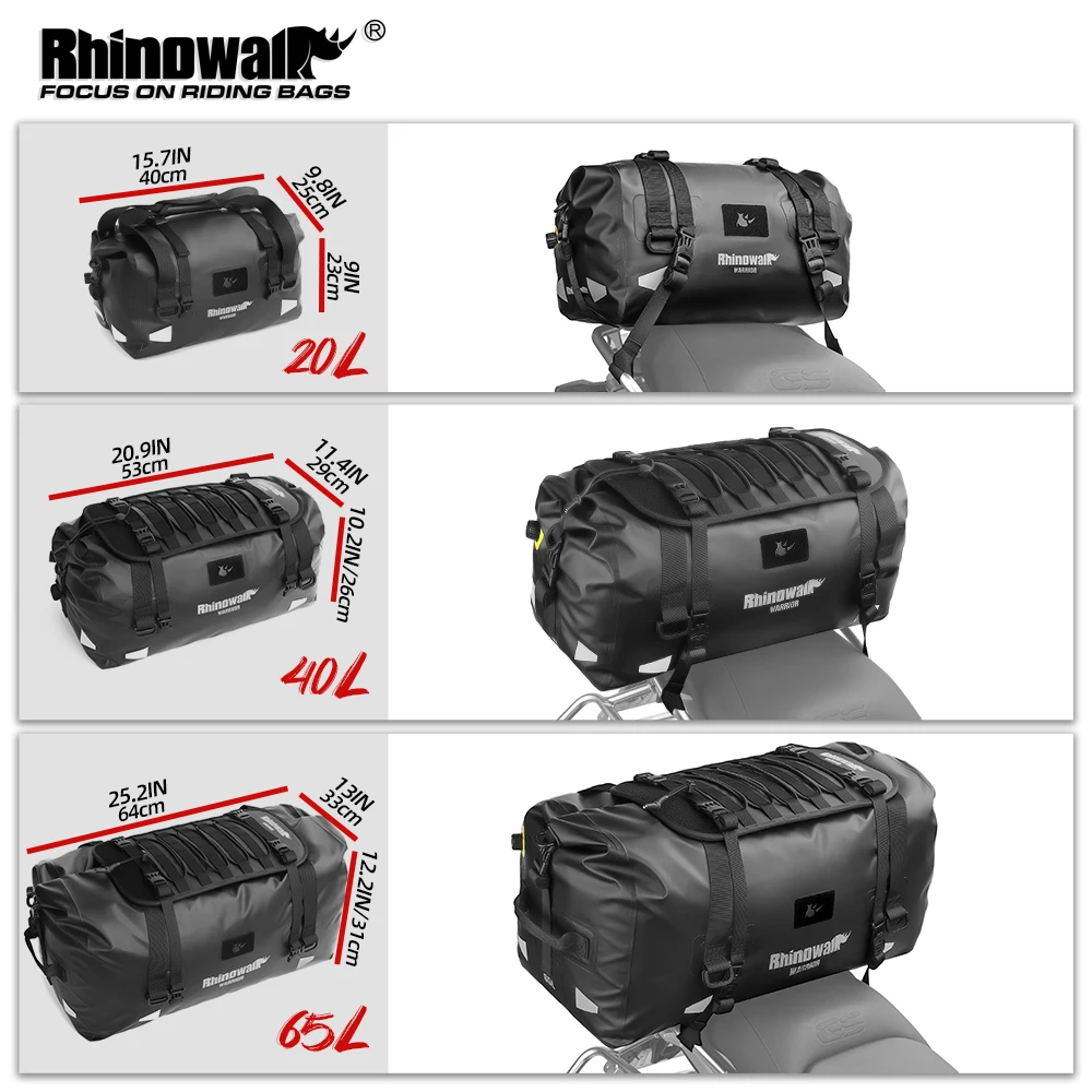 

Rhinowalk мотоциклетная задняя сумка, водонепроницаемый рюкзак-седло с сухим мотором, большая вместимость 20/40/65 л с воздушным клапаном, отражатель