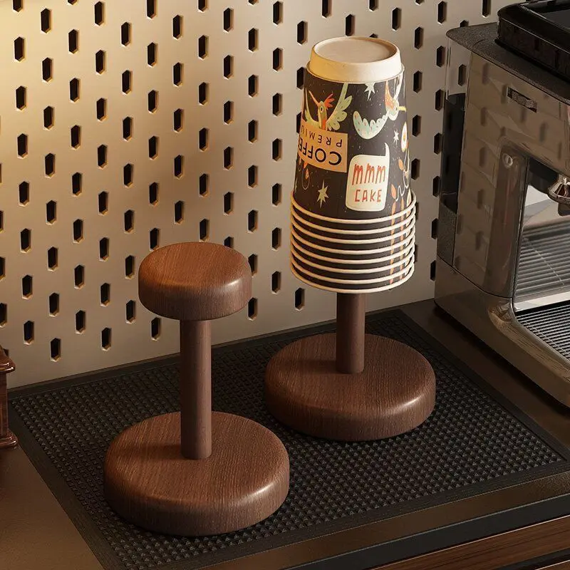 Walnut Cup Dispenser, Solid Wood Paper Cup Holder with Smooth Slide Slot for Coffee/Tea Cups, Countertop Organizer