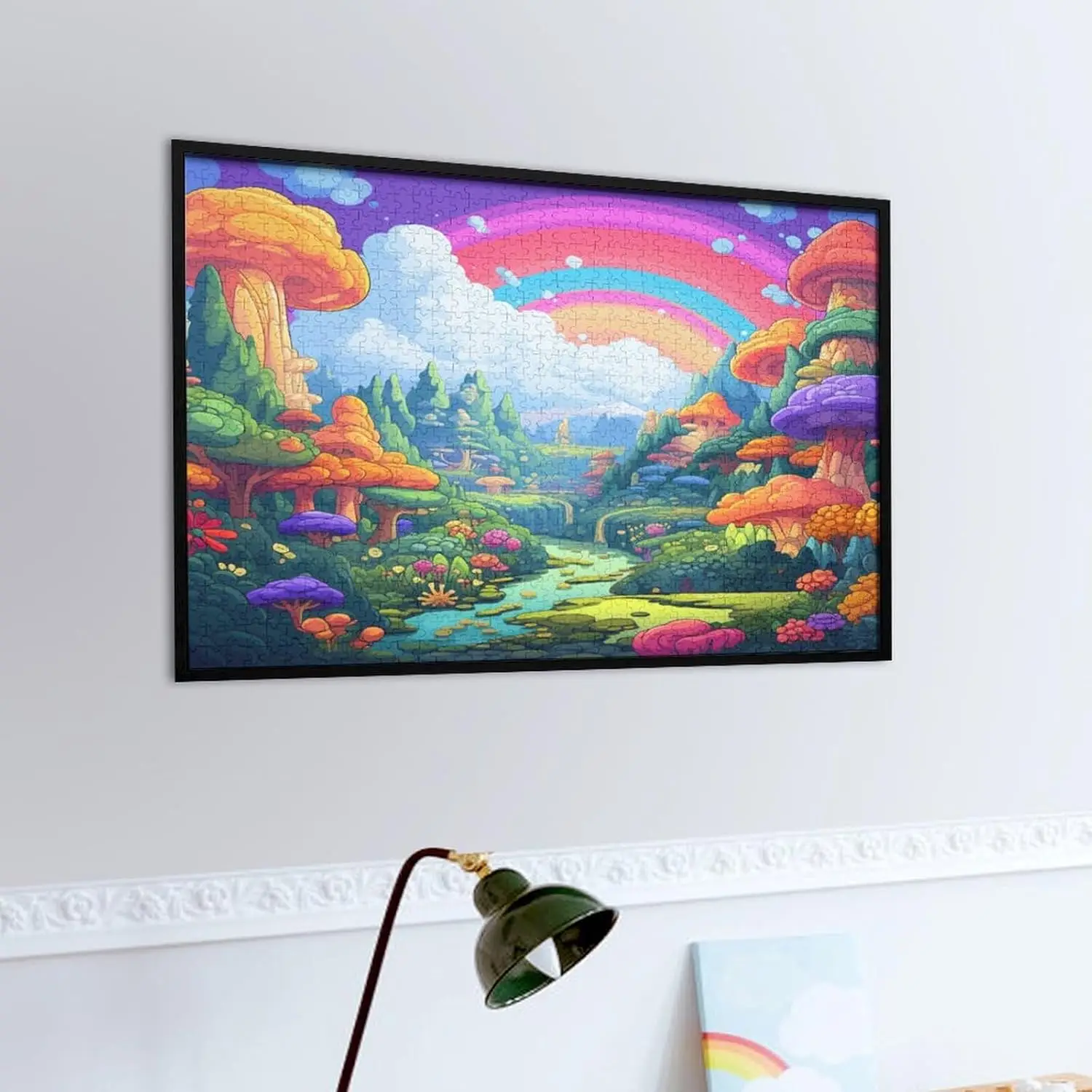 버섯 계곡 75*50cm 나무 퍼즐 지그 소 퍼즐 어린이를위한 완벽한 선물 성인 홈 게임 룸 침실 파티 벽 장식