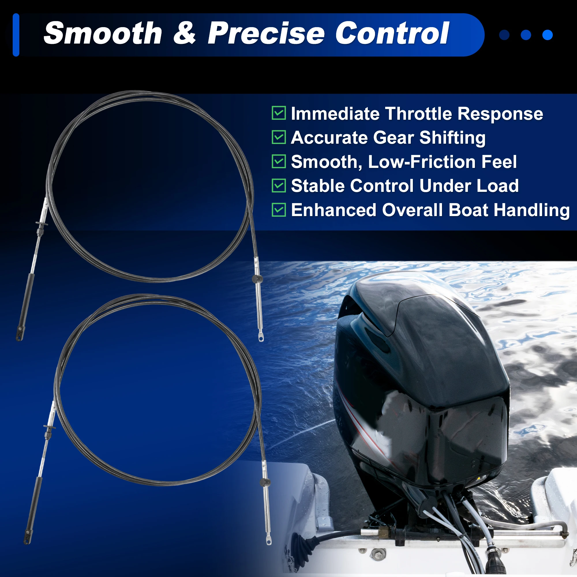Motoforti 2pcs 12FT 15FT Marine Outboard Throttle Shift Control Cable for Johnson Evinrude OMC BRP Ficht Engine 1979-2026 image 3