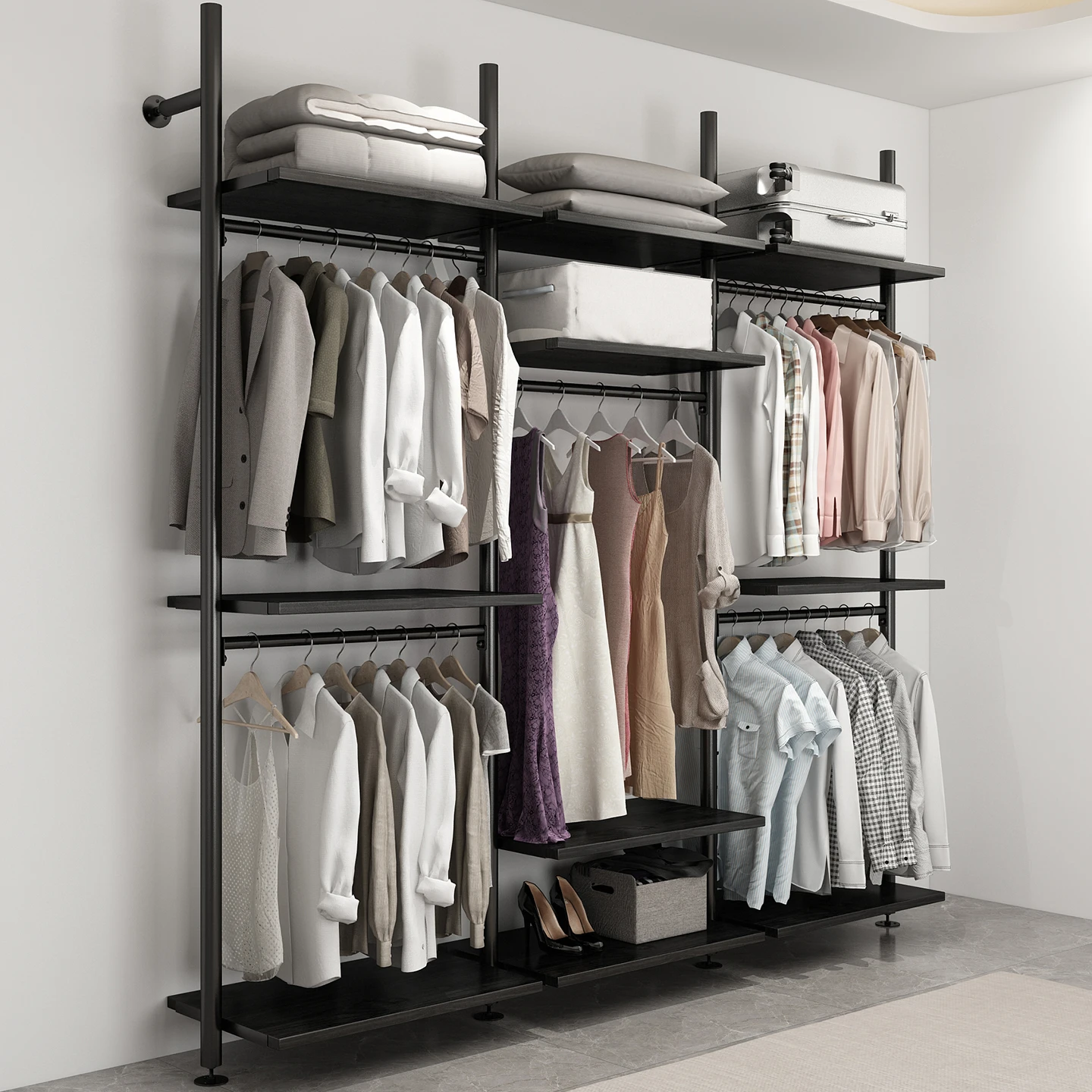 Metal wardrobe 2025 new popular all-solid wood bedroom home iron steel frame structure corner custom cloakroom