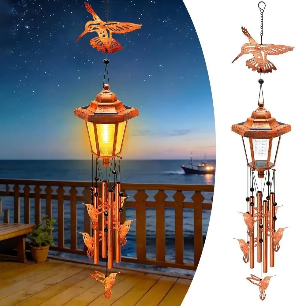 Elegant Metal Wind Chime Premium Metal Durable Hummingbird Wind Chime Painted Ornament Soft Ringing Sound Wind chime lamp