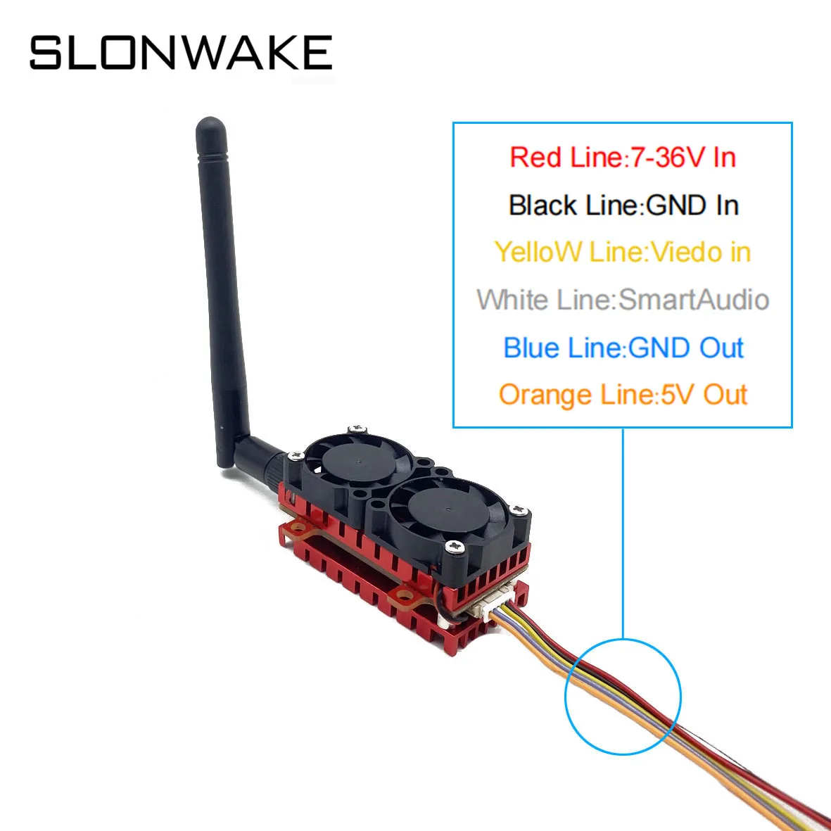 SLONWAKE-módulo transmisor VTX de largo alcance, 5W, 5,8G, 48 canales, ventilador de refrigeración Dual, micrófono incorporado para Drones de carreras FPV