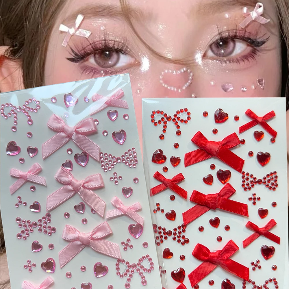 

1Pcs Face Stickers Rhinestone Ribbon Bow DIY Eyes Face Gem Makeup Sticker Easy To Wear Bows Temporary Tattoo Sticker Makeup Tool