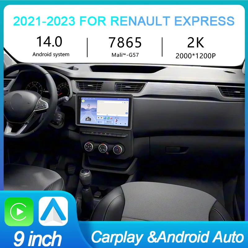 MeiHua para Renault Express 2021-2023 2K Android 14 Radio de coche reproductor de vídeo Multimedia GPS AI voz 4G CarPlay unidad principal estéreo