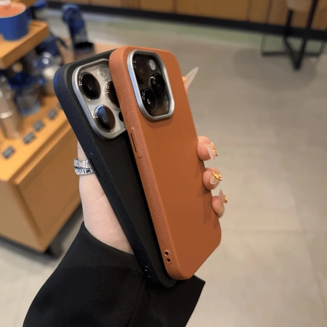 3-częściowy zestaw wysokiej jakości etui na telefony z metalową ramką o fakturze skóry do nowego iPhone'a 16 Pro Max, również odpowiednie do nowego iP