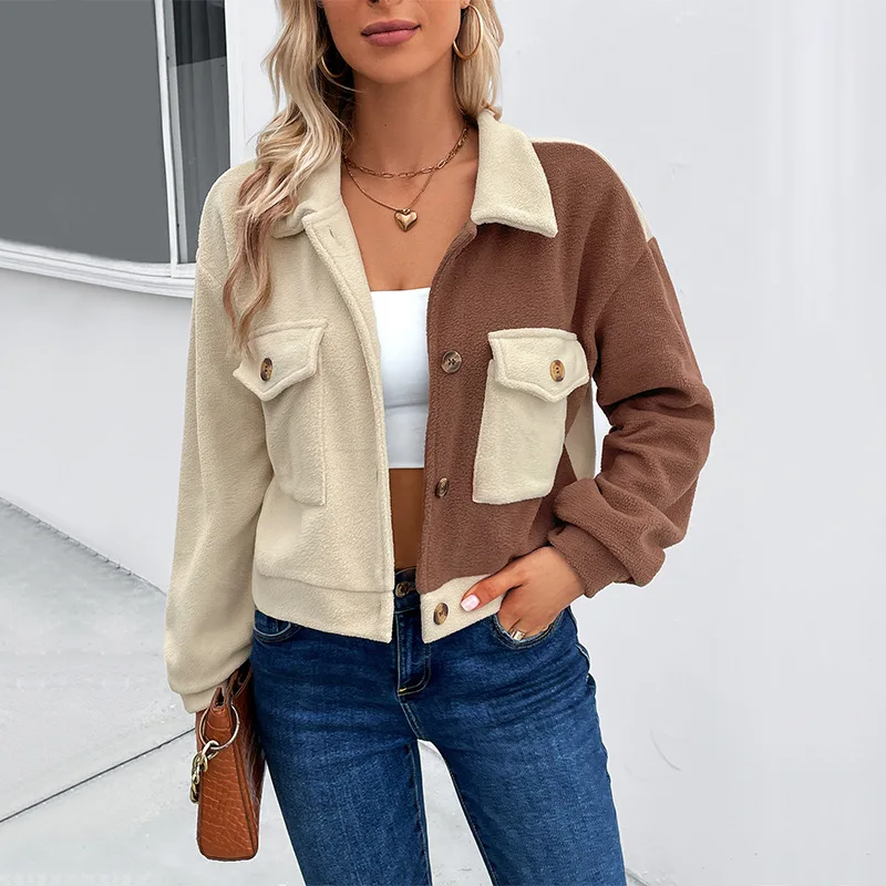 

2024 new women's fashion color polar fleece coat trend autumn winter warm cotton fleece jacket