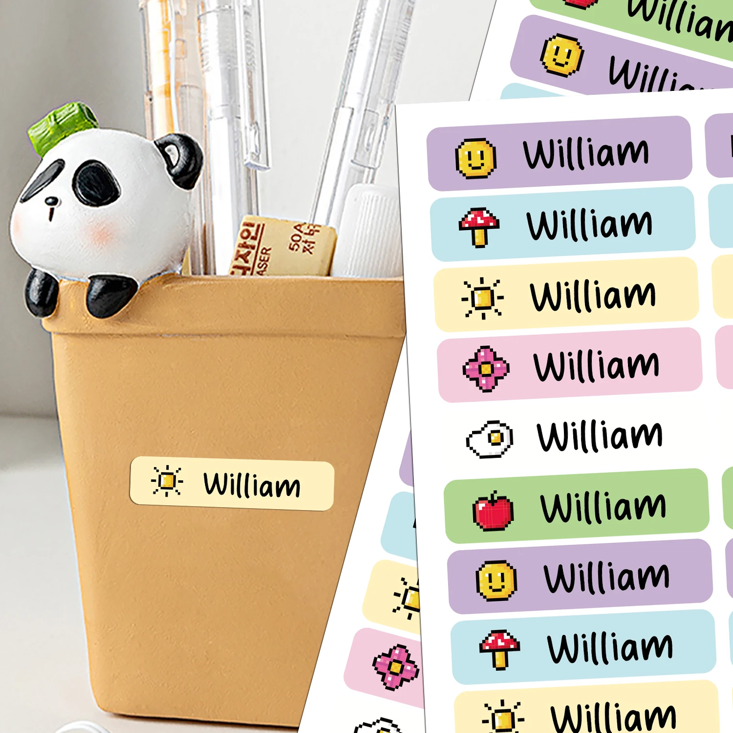 Customized Name Tags Stickers Flower Waterproof Kids Labels For School Supplies Multilingual Decals For Notebooks Diy Projects