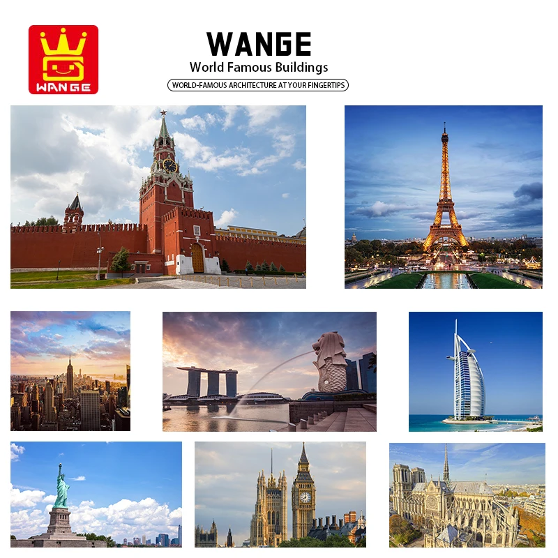 Wange City Architecture Building Blocks The Statue of Liberty Roman Colosseum Eiffel Tower Model Bricks Toys for Children Gift