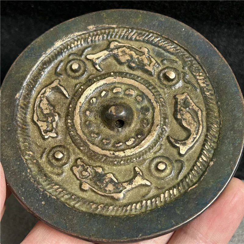 Bronze handicrafts Han Dynasty exquisite green rust gilt bronze mirror 2183 mellow