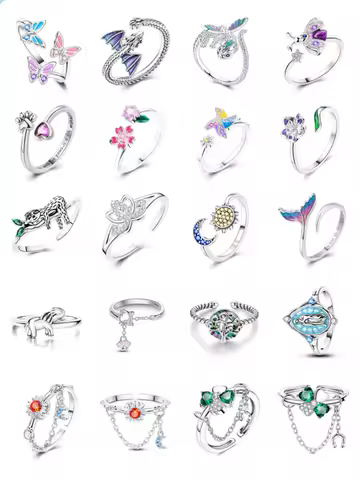 Clover Adjustable Ring 925 Sterling Silver Original Rotating Cherry Blossom Flower Open Rings For Women Wedding Jewelry Gift