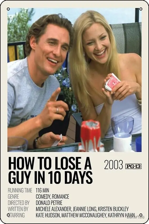 How to Lose a Guy in 10 Days (2003) movie Poster Metal Tin Sign Plaque Man Cave Wall 8x12 Inch Wall Art Decoration