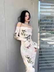 One Shoulder Butterfly Print Long Sleeved Dress For Women With Autumn High-End Temperament And Slim Fit Long Skirt