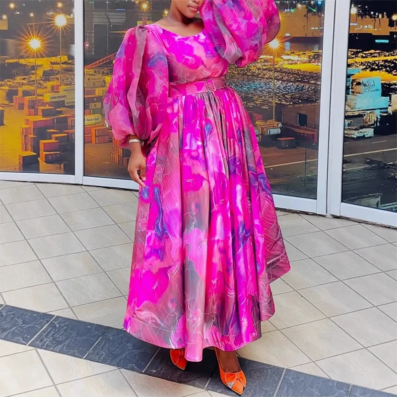 

Женское повседневное платье с завышенной талией, с цветочным принтом, длинными рукавами-фонариками, вечернее платье, новинка весны, с квадратным вырезом, плиссированное, для вечеринок