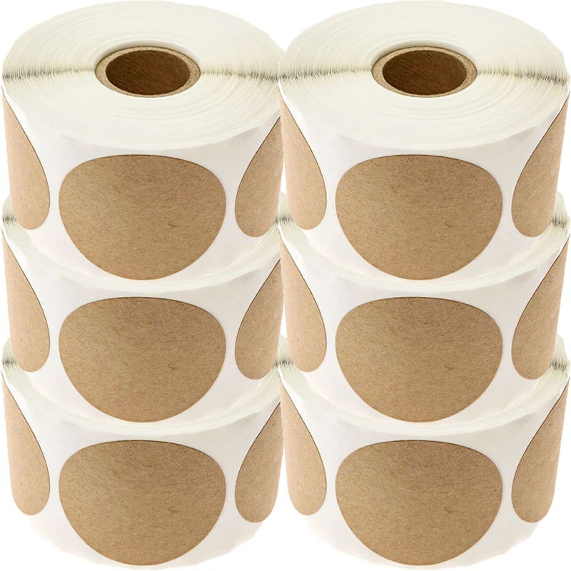 Etiquetas redondas marrons de 2.5cm, etiquetas artesanais de papel kraft em branco, organizadores diy, presentes adesivos, embalagem de vedação, envelope