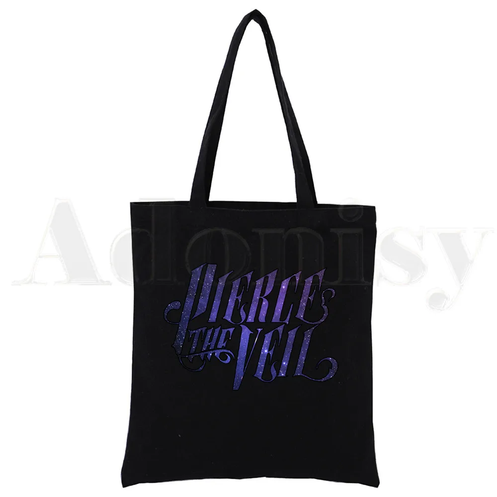 Perfore The Veil Post-hardcore Band Fans de la música, bolsas de compras con estampado de lona negra, Vida de moda para niñas, bolso de mano informal Pacakge