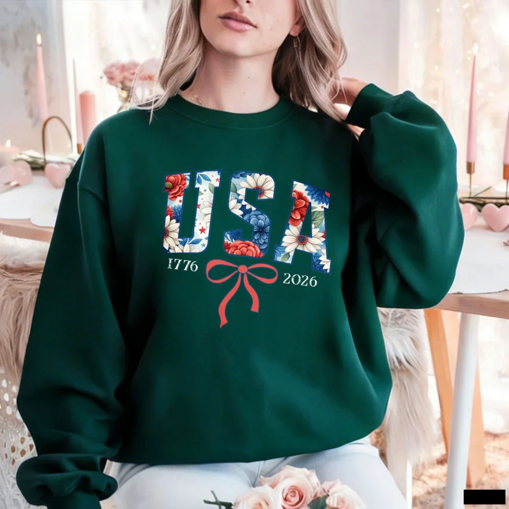 

Патриотическая толстовка с цветочным принтом к 250-летию Америки, Дню независимости США (1776-2026), подарок для нее, унисекс, термотолстовка с графическим принтом