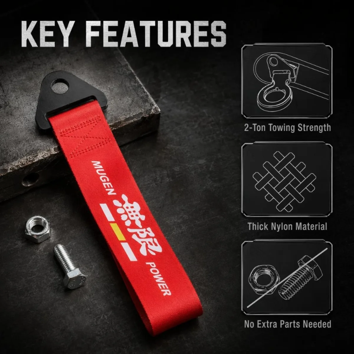 Car RACING Towing Rope JDM Decor High-Strength Nylon Vehicle Tow Strap Bumper Suspension Band Motor Accessories Auto for Mugen