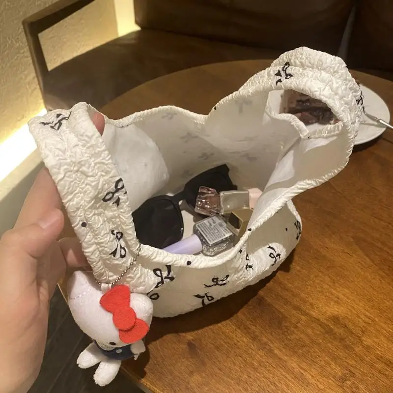 1Piece Fashion Simple Bow Print Large Capacity Bag Commute Travel Shopping Makeup Storage Handbag