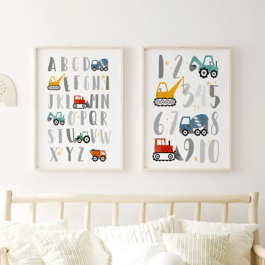 Modern Nordic Style Canvas Print Painting Poster Cartoon Car Letter Number Children Wall Picture Art Studio Kids Room Home Decor