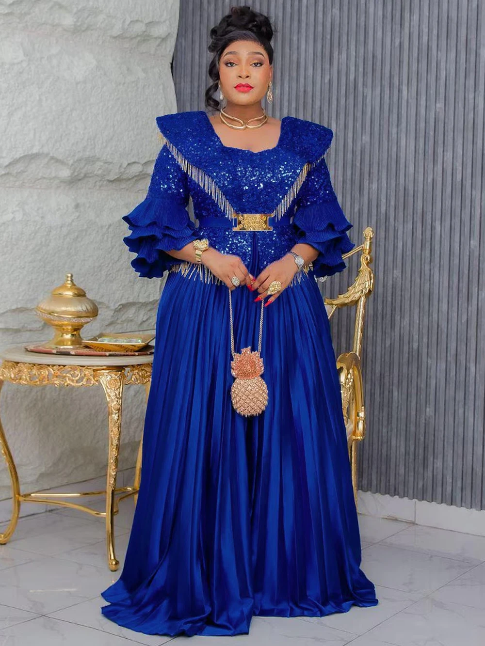 

Африканские вечерние платья для женщин, роскошное длинное платье с пайетками, Анкара Дашики, африканская одежда, большие размеры, макси-халаты с рюшами и рукавами Абая