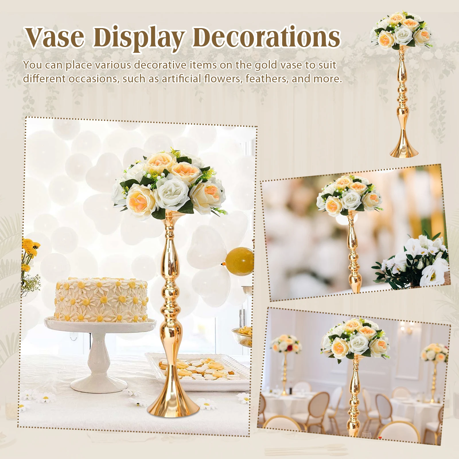 24 Pcs Metal Wedding Flower Stand 19.69Inch Tall Candle Holder Home Decor (Gold) view 3