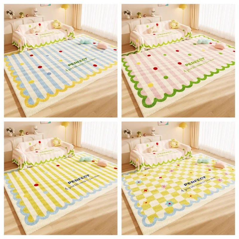 

Красочный допаминовый желтый ковер для гостиной, мультяшный милый диван, журнальный столик, напольный коврик для спальни, большой размер, мягкий моющийся коврик 러그