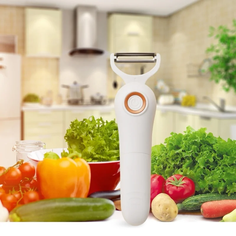 Handheld Stainless Steel Electric Peeler White 3 Interchangeable Blades For Potato Fruits Vegetables Kitchen