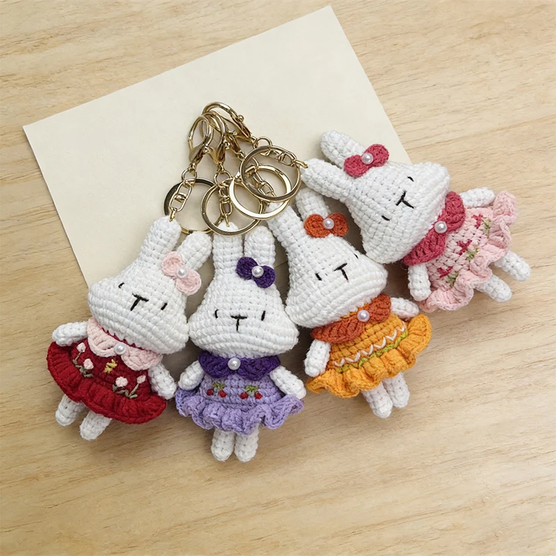 1pc Cute Crochet Animal Doll Handmake Knit Pig Dog Rabbit Small Bear DIY Hand-crocheted Cartoon Doll Finished Product Key Holder