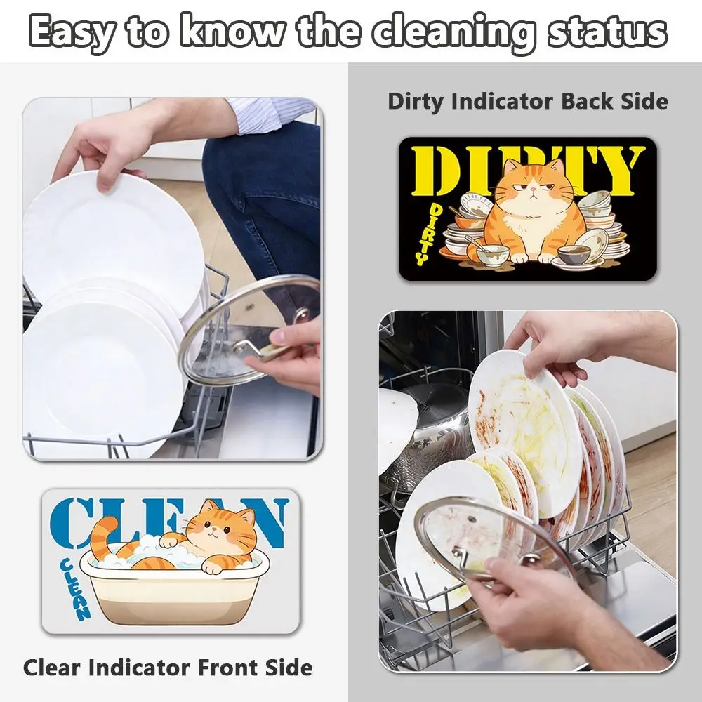 Cartoon Animal Dishwasher Stickers Clean Dirty Indicator Magnetic Dishwasher Magnet Sign Status Indicator Non-Scratch