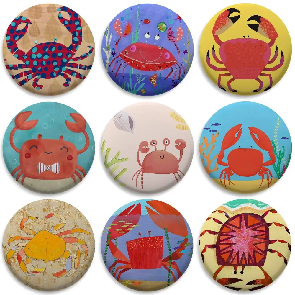 

Crabs Cute Funny Cartoon Badges Round Exquisite Badge Brooches Creative Pins For Clothes Hat Backpack Gift Accessories