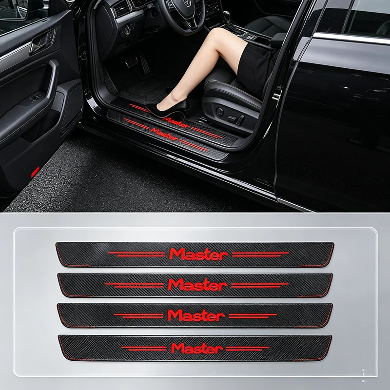 Carbon Fiber Car Rear Trunk Door Threshold Decals Sill Sticker for Renault Master Logo Waterproof Bumper Protect Strip Film