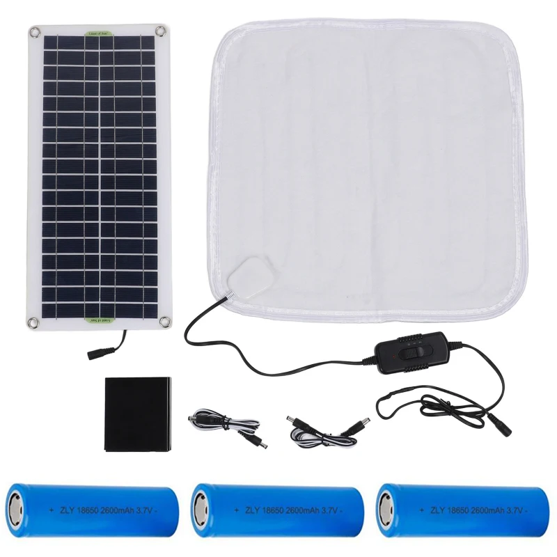 Solar Pet Heating Pad + 3pcs 18650 Battery - 12V 50W Solar Panel Electric Blanket Heater for Pets Mat Solar-Heating-Blanket