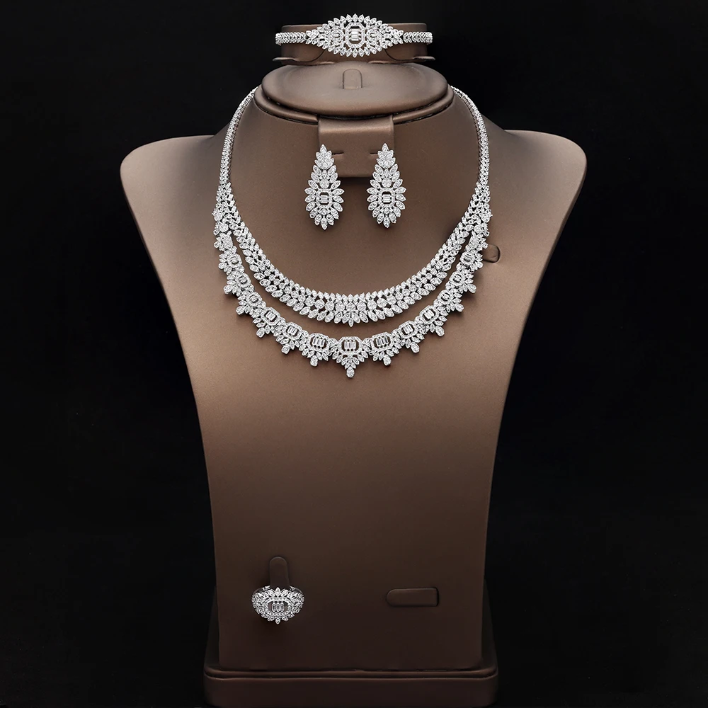 

2024 New 4-piece Bride Zirconia Full Set Women's Party Jewelry, Luxury Dubai Nigeria CZ Luxury Crystal Wedding Necklace Set