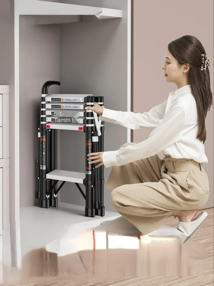 

MultiFunctional Telescopic Ladder Household Folding Interior Trestle Ladder Aluminum Alloy Thickened Lifting Safety Small Ladder