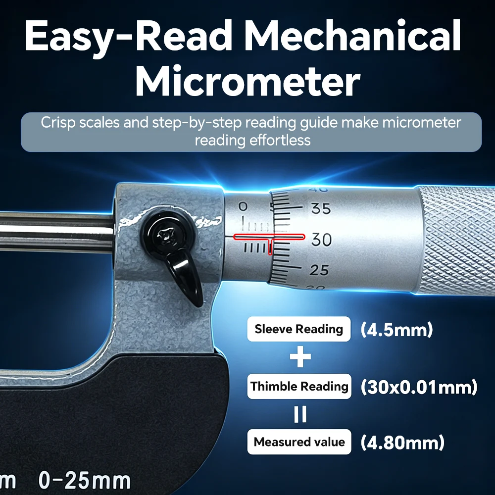 GOYOJO Outside Micrometer Machinist Micrometer 0.01mm Graduation Micrometer Set, Alloy Precision Micrometer
