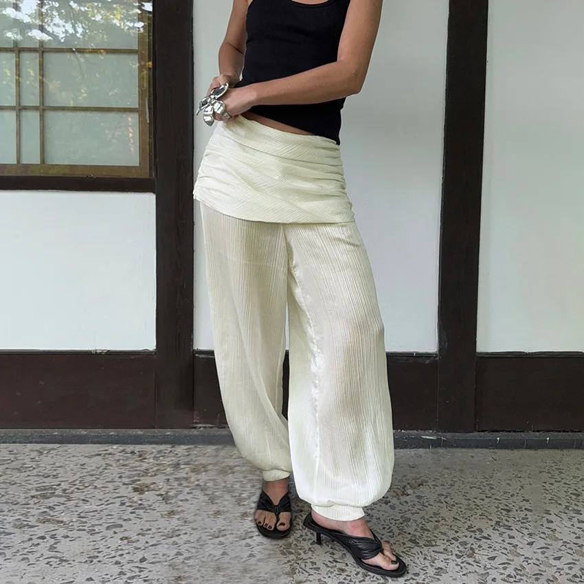 

Shpmishal 2025 Autumn New Women Pleated Harem Pants Loose Fit Tapered Ankle Cuffed Trousers Elegant Office Lady