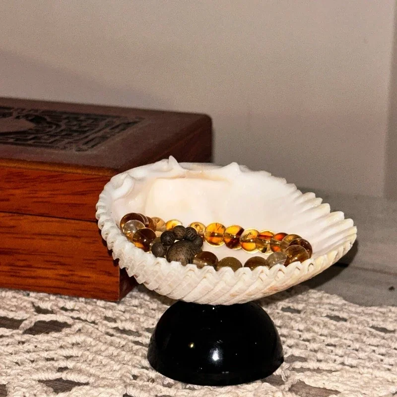 Handmade Shell Glass Trinket Dish, Multifunctional Serving Plate for Dessert Fruit, Boho Jewelry Organizer, Rustic Home Decor