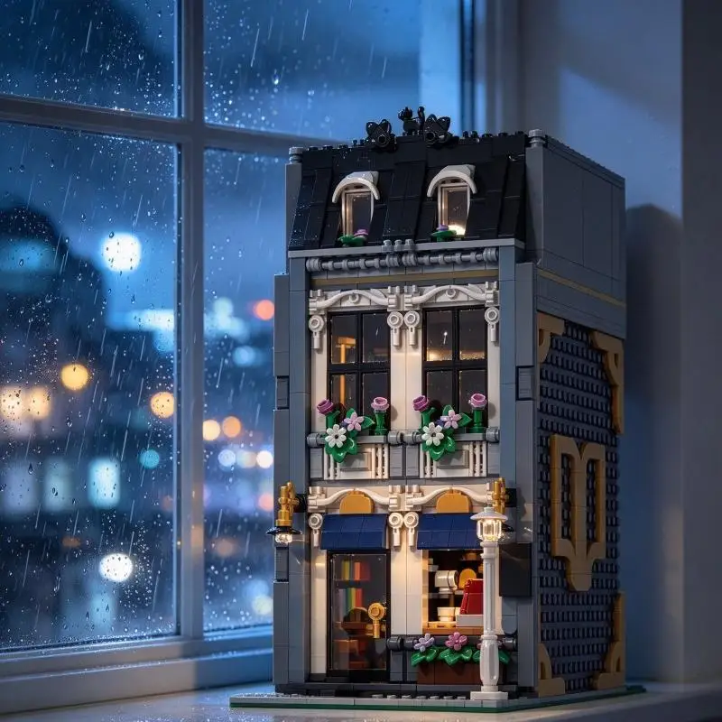 Vintage Bookshop MOC Bricks Reading Corner Nook Carved Wall Signage Model DIY Brick Kit Desktop Scene Ornament
