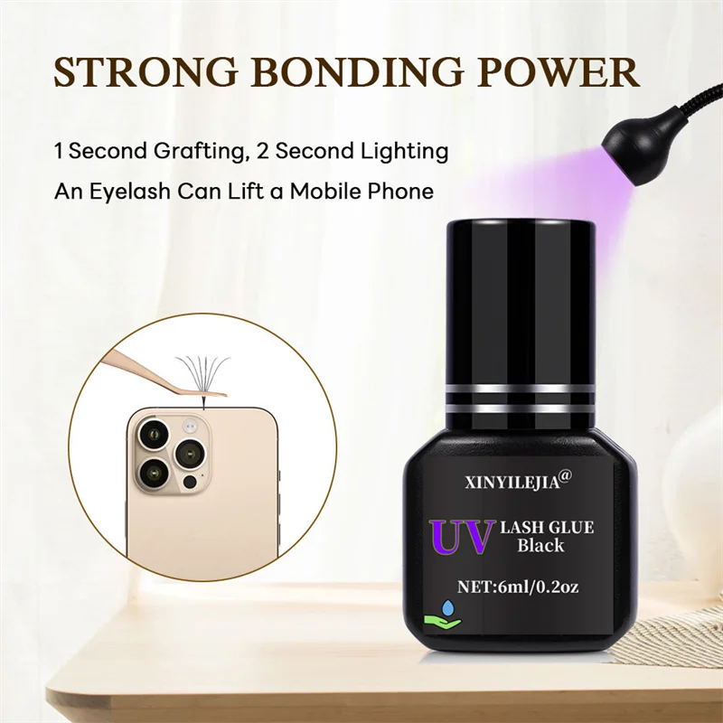 3 botellas de Gel de pegamento UV para pestañas, 6ml, adhesivo para extensión de pestañas postizas, herramienta de suministros profesionales de larga duración de secado rápido negro