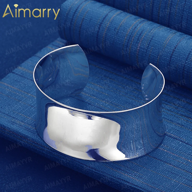 925 Sterling Silver Wide Version Simple Smooth Surface Bracelet for Women's Banquets and Weddings High-quality Fashion Jewelry