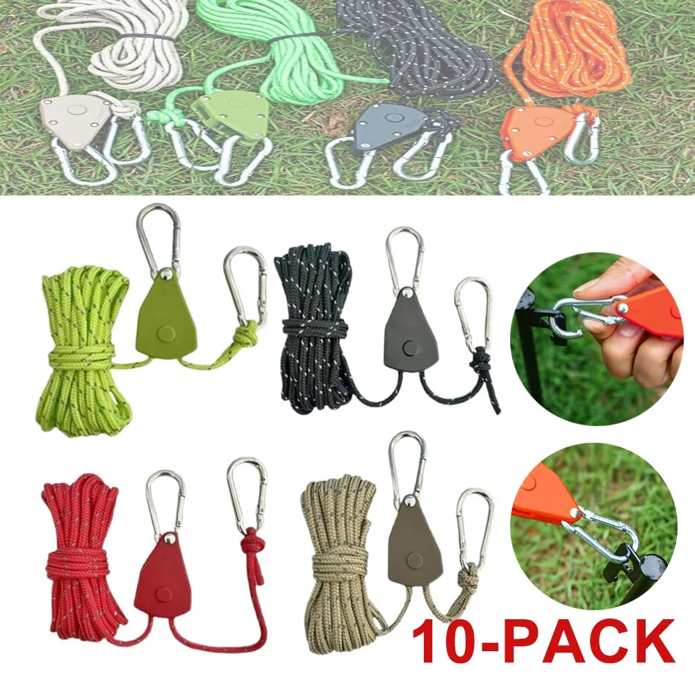 10 Pcs High Strength Pulley Camping Rope Fix Camping Rope for Tents Canopies Adjustable and Windproof Tent Cords Ratchet Straps