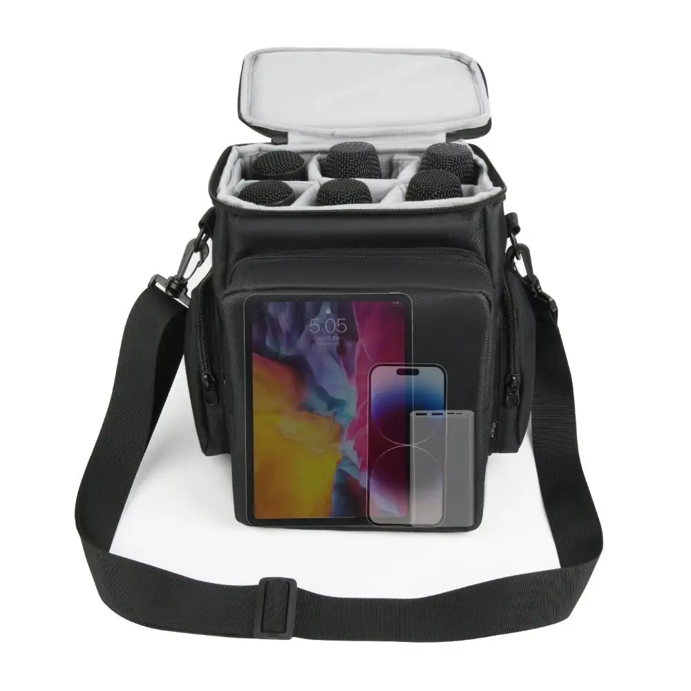 

Large Capacity Wireless Microphone Storage Bag 6 Grids Portable Shoulder Bag Dustproof Anti-Drop for JBL Wireless Microphone