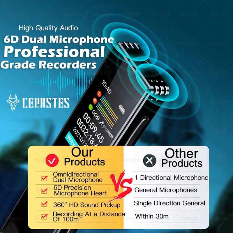 High Quality HD Digital Voive Recorder Noise Reduction Portable One-Click Recording Interview Meeting Voice Recorder mp3 player